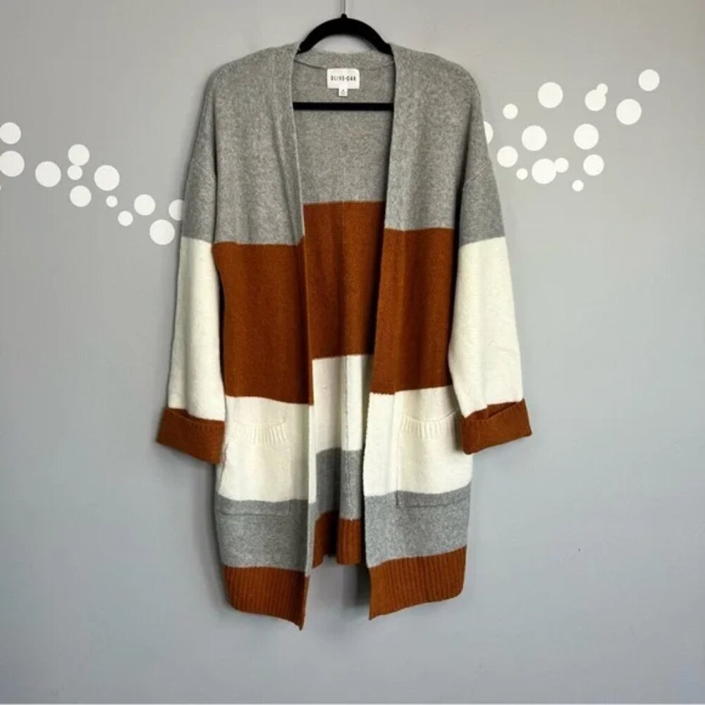 Olive + Oak Colorblock Longline Cardigan Sweater Open Front Duster Size XL